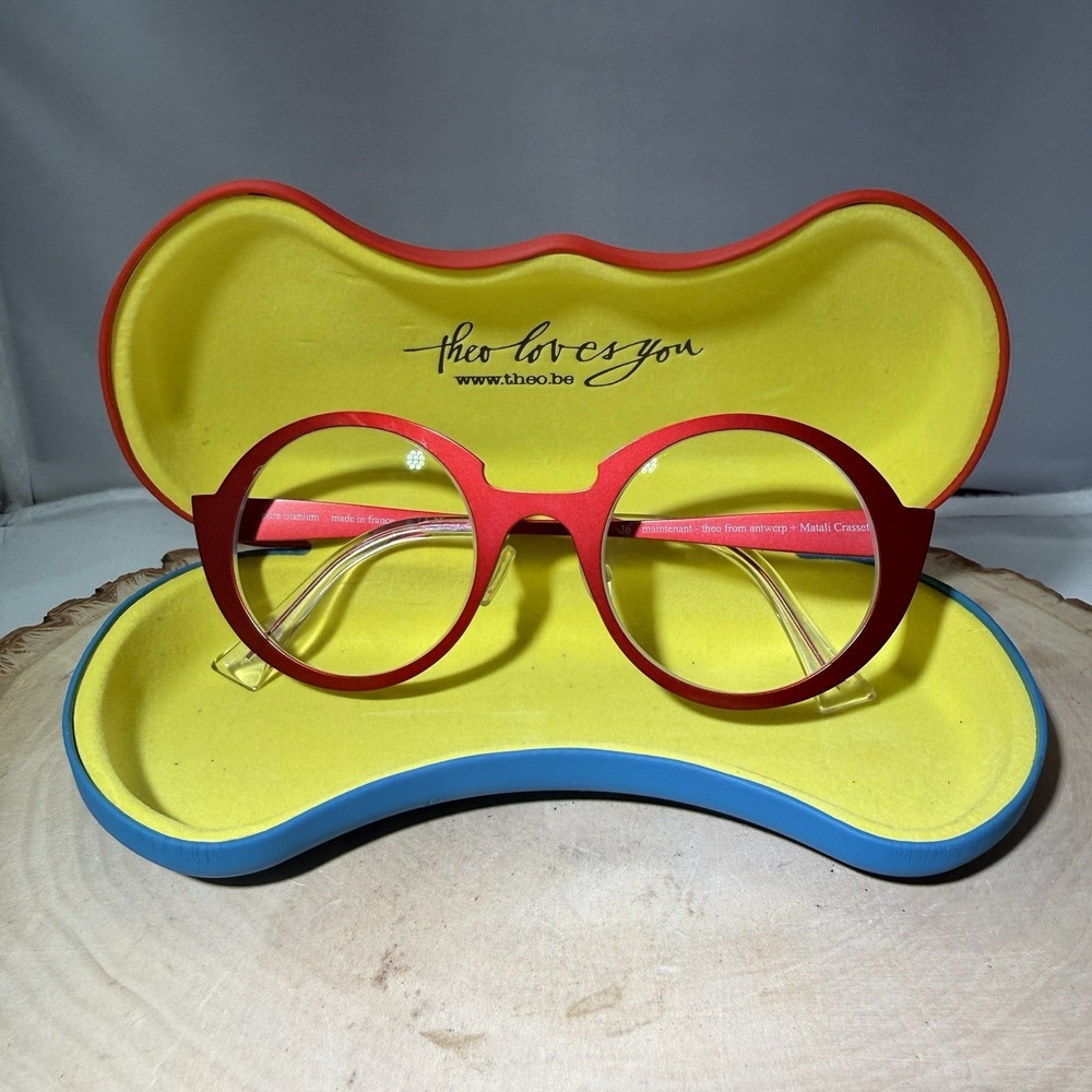 THEO  Europe Pure Titanium Red Round Eyeglass Frames Unisex Adults Eyeglasses